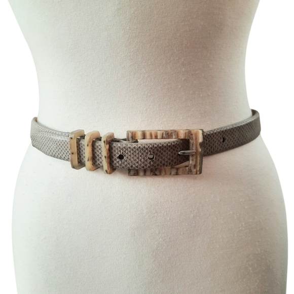 Carlisle Accessories - Vtg CARLISLE Taupe Karung Snakeskin Belt w/4pc Horn Buckle Set Sz M